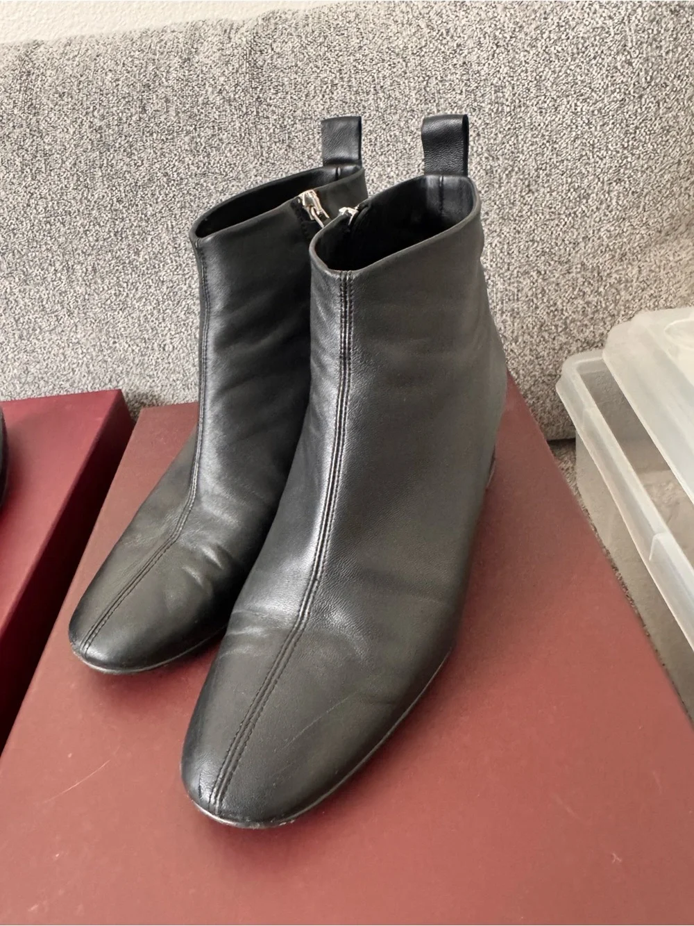 EVERLANE Black Leather Ankle Boots Block Heel Size 8